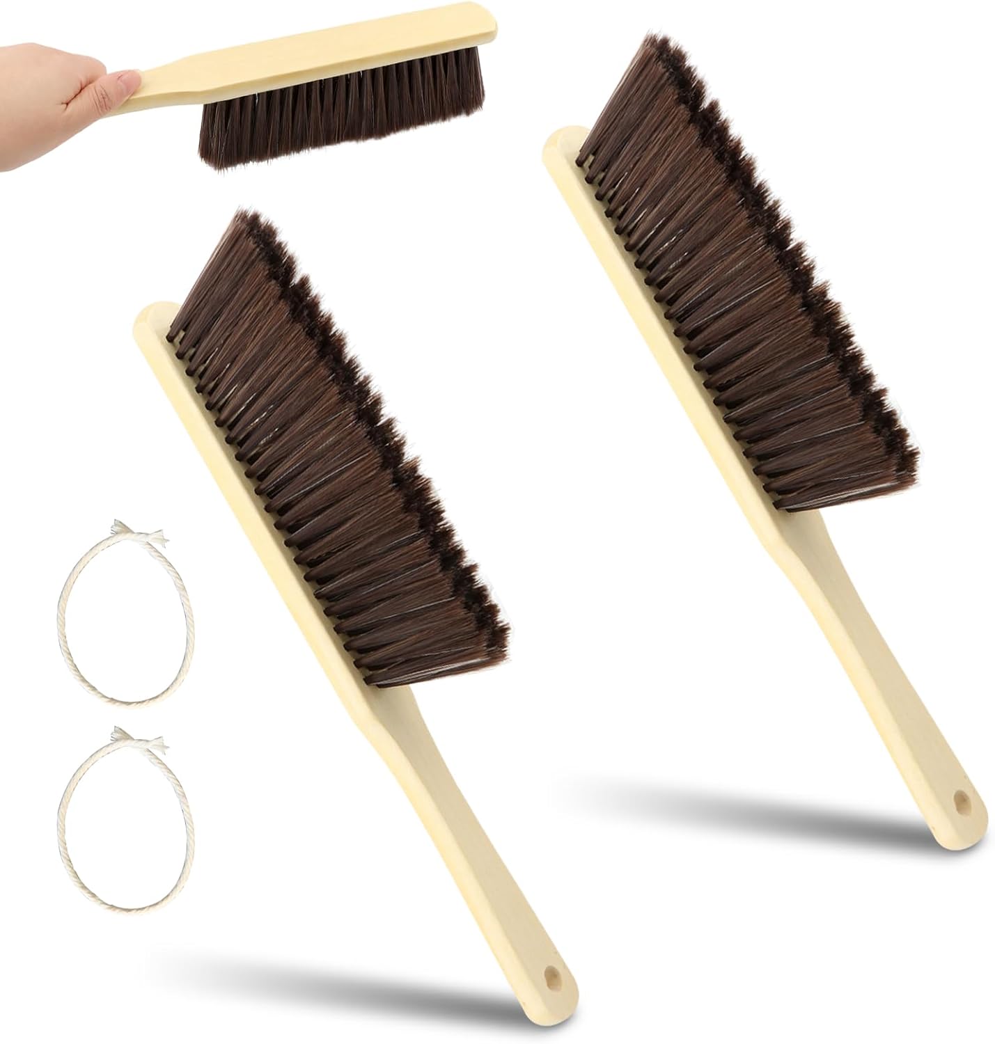 2 Pieces Hand Brushes for Cleaning Long Handle,Wooden Dust Brush Plastic Bristles,Soft Bristle Broom,Bench Brush Shop Brush,Rug Brush,Drafting Brush,Wood Dish Brush(Size:8.66x2.68 inches)