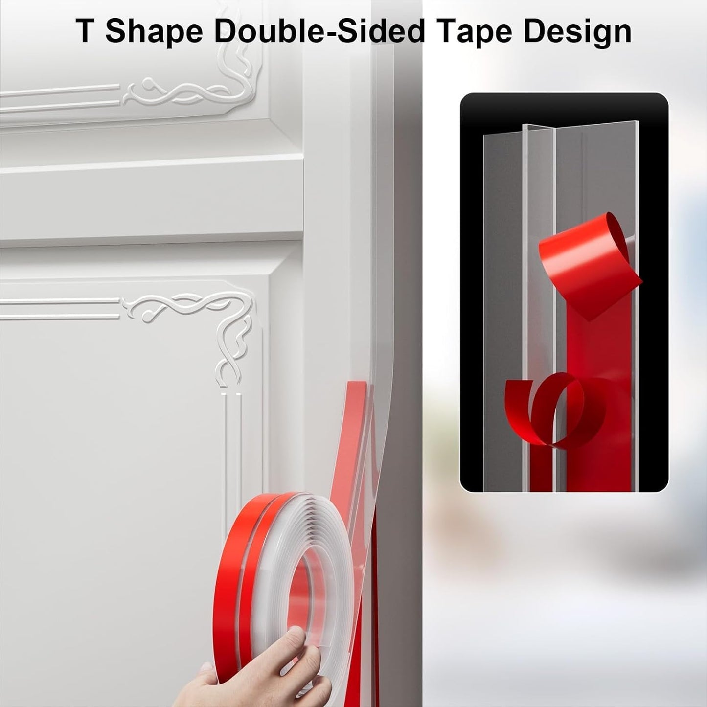 T-Shaped Door Draft Stopper, 1.97 in x 20 Ft Silicone Seal Strip for Windows Gaps, Weather Stripping Seal Strip Shower Sweep, Clear