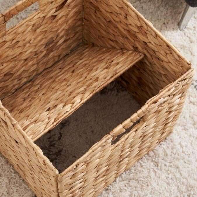 12 x 12in Water Hyacinth Storage Baskets, Wicker Storage Baskets for Shelves, Woven Baskets for Storage, Wicker Storage Basket for Bedroom, Living Room, Nursery Room (Natural 6 Packs 12x12in)
