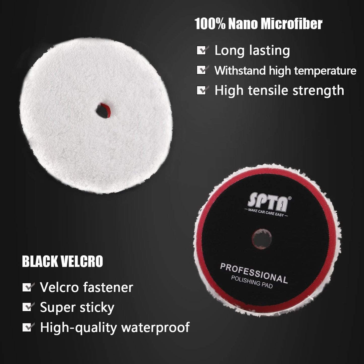 SPTA Polishing Pads, 5Pc 5 Inch 125mm Orbital Buffer Polisher Pads and 1Pc Microfiber Buffing Pads, Foam Polish Pad for Compounding, Polishing and Waxing, for 5''/125mm Backing Plate Car Polisher
