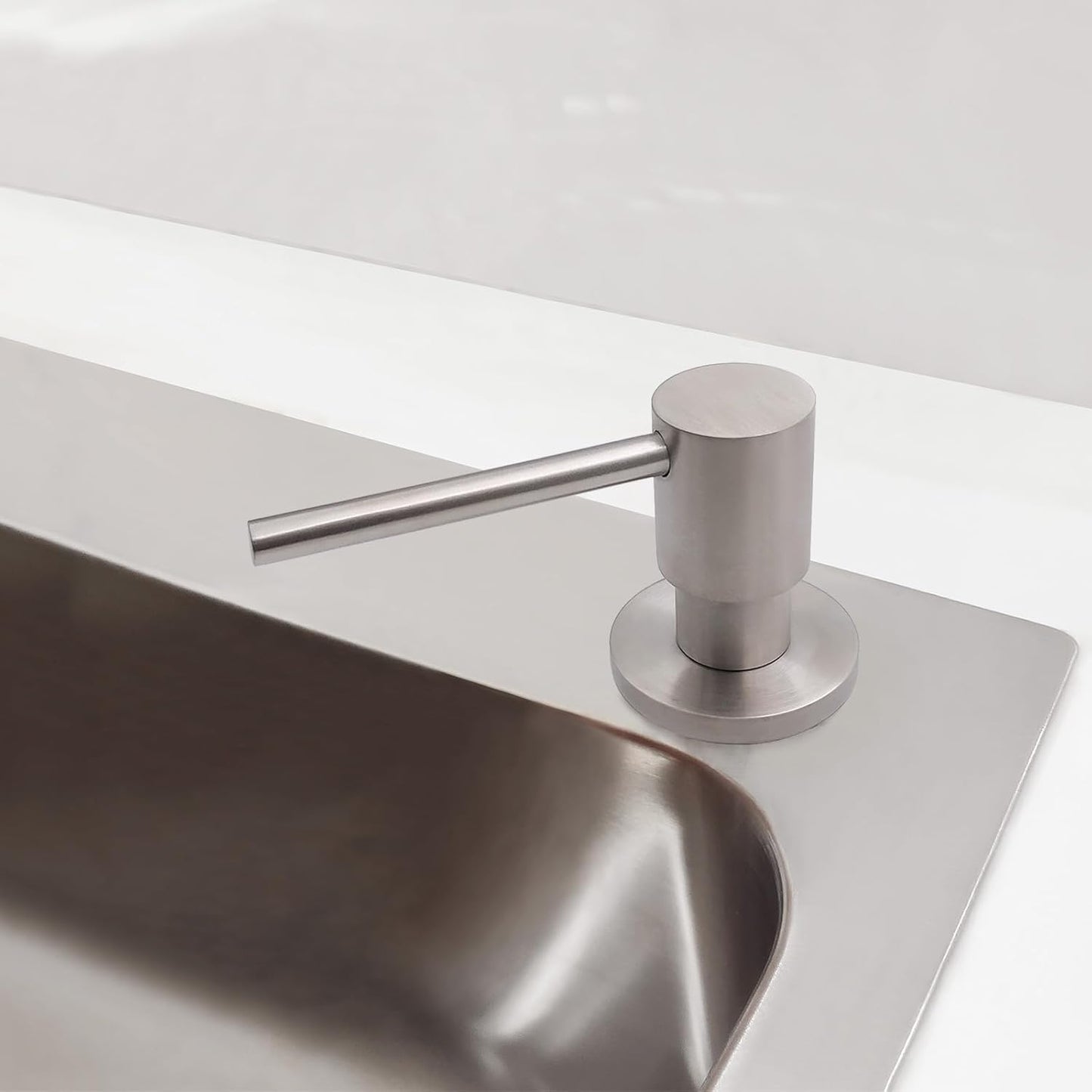 All Brass Soap Dispenser for Kitchen Sink Countertop Sink Soap Dispenser 17 OZ Bottle Built in Refill from The Top with Long Spout (Brushed Nickel)