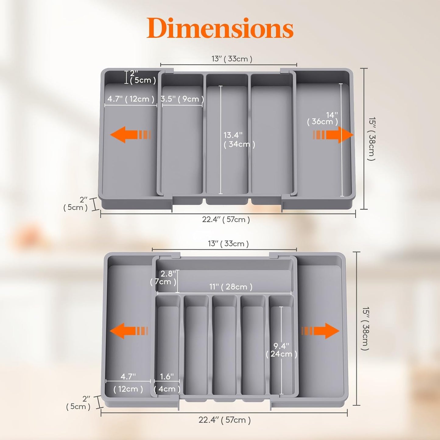 Lifewit Silverware Drawer Organizer and Utensil Organizer Set, Expandable Cooking Cutlery Tray for Kitchen, Adjustable Plastic Flatware Holder Storage Divider for Spoons Forks Knives, Large, Gray