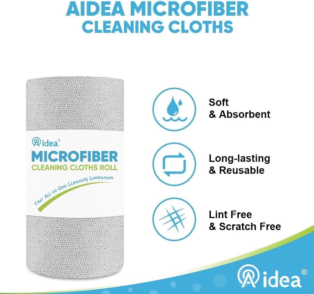 AIDEA Microfiber Cleaning Cloth 165 Sheets 3 Roll, Grey Microfiber Towels for Cars, Shop Towels, Shop Rags Washable, Cleaning Rags for Automotive, Mechanic, Workshops, House,11×9"