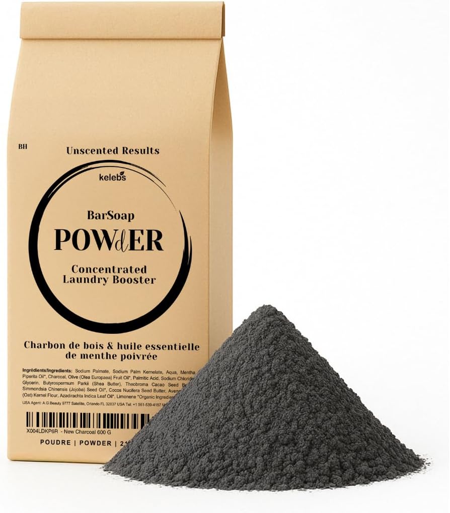 Charcoal Laundry Detergent Booster Powder – Concentrated Ground Bar Soap | Mix With Borax & Washing Soda for Deep Clean of 65 Loads | Unscented Result, Stain-Fighting, Natural, Eco-Friendly