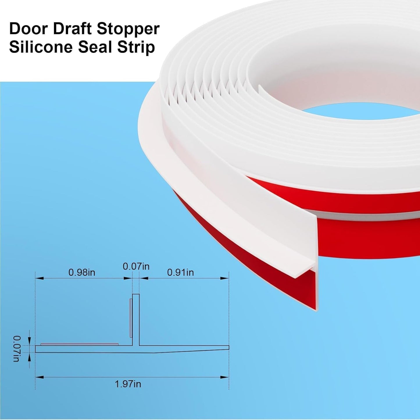 T-Shaped Door Draft Stopper, 1.97 in x 40 Ft Silicone Seal Strip for Windows Gaps, Weather Stripping Seal Strip Shower Sweep, White