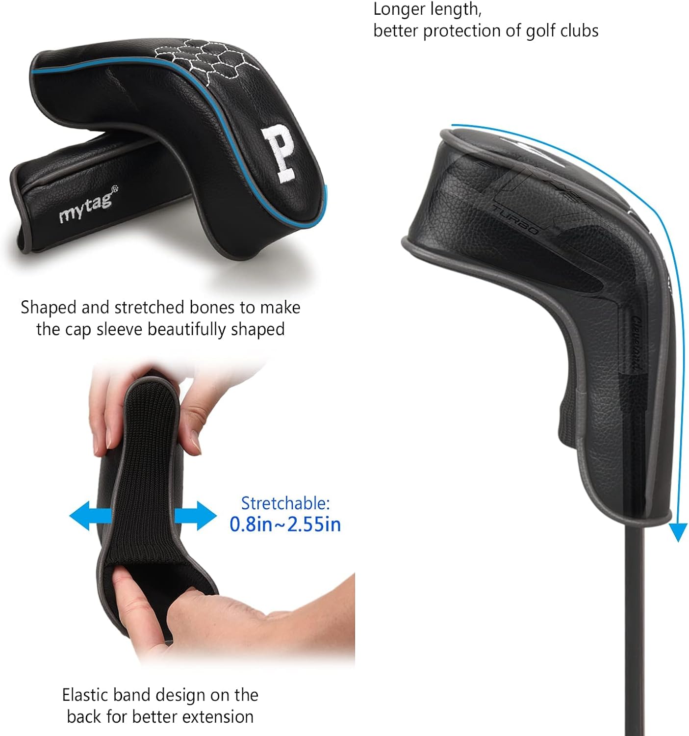 mytag 8PCS Golf Hybrid Iron Covers Set, Knit Hybrid Head Covers, Fits Cobra T Rail, Cleveland Launcher, Wilson Launch Pad, Tour Edge Hot Launch - Customizable