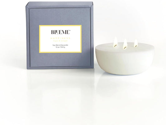 New BLUEME Wellness Candle Wax Refill, Contains Essential Oil, Sustainable, Hand Finished, Hand Poured, Premium, Luxury Ceramic, Natural Cotton Wick (12oz, Yuzu & Ginger)