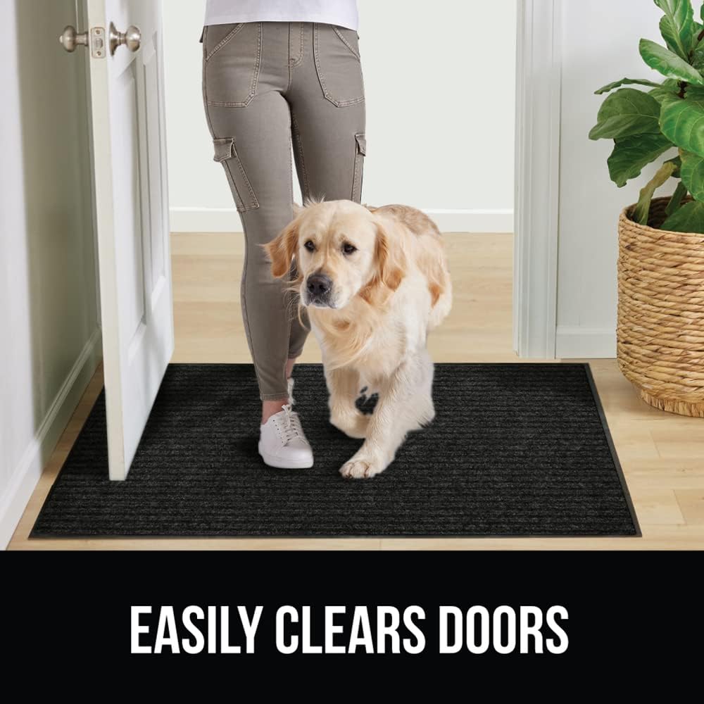 GORILLA GRIP Traffic Guard Door Mat, 47x35, Heavy Duty Welcome Mats, Commercial Office Space Doormat, Waterproof, Fade Resistant, Strong Rubber Backing, Low Profile, Shoe and Boot Scraper, Jet Black
