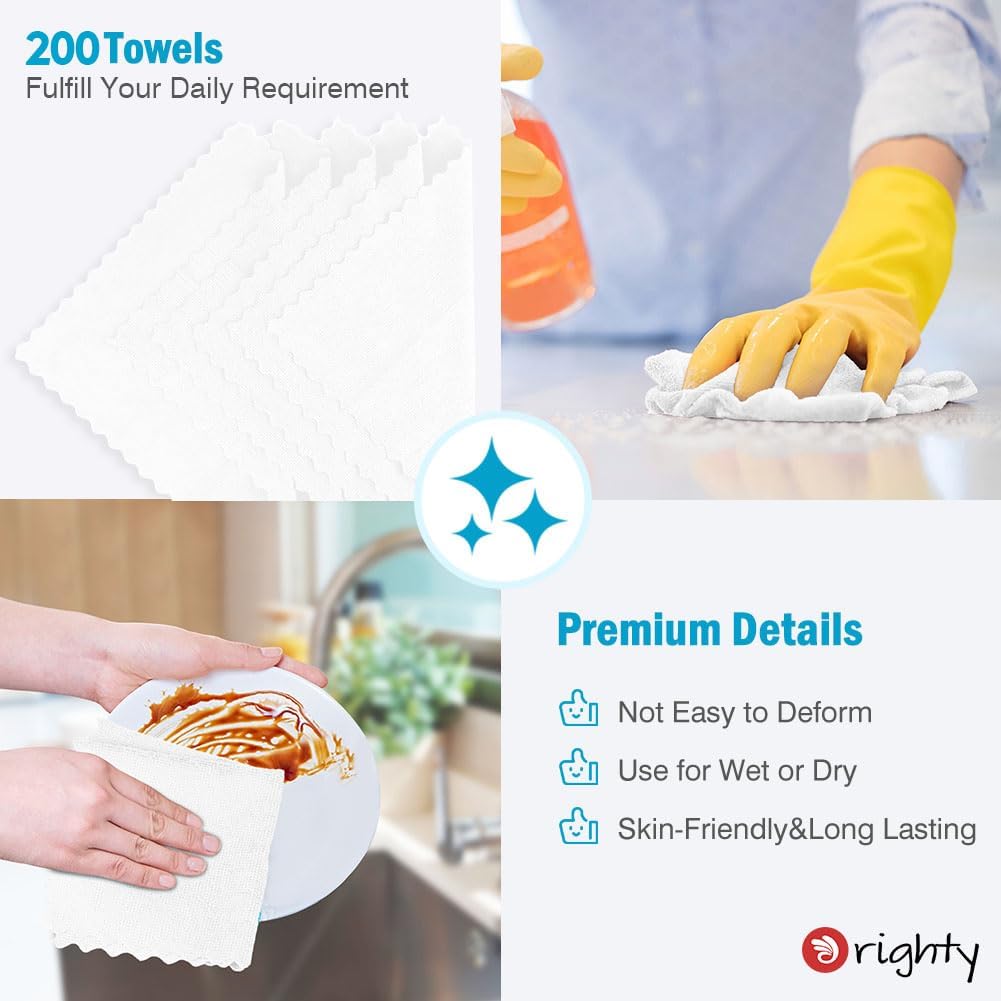 Orighty Cleaning Cloths Bulk, 200 Pack Shop Rags Reusable, Multi-Purpose Shop Towels for Cars, Microfiber Cleaning Rags for Automotive, Mechanic, Kitchen, Lint Free Towels 11.5’’ x 11.5’’, White