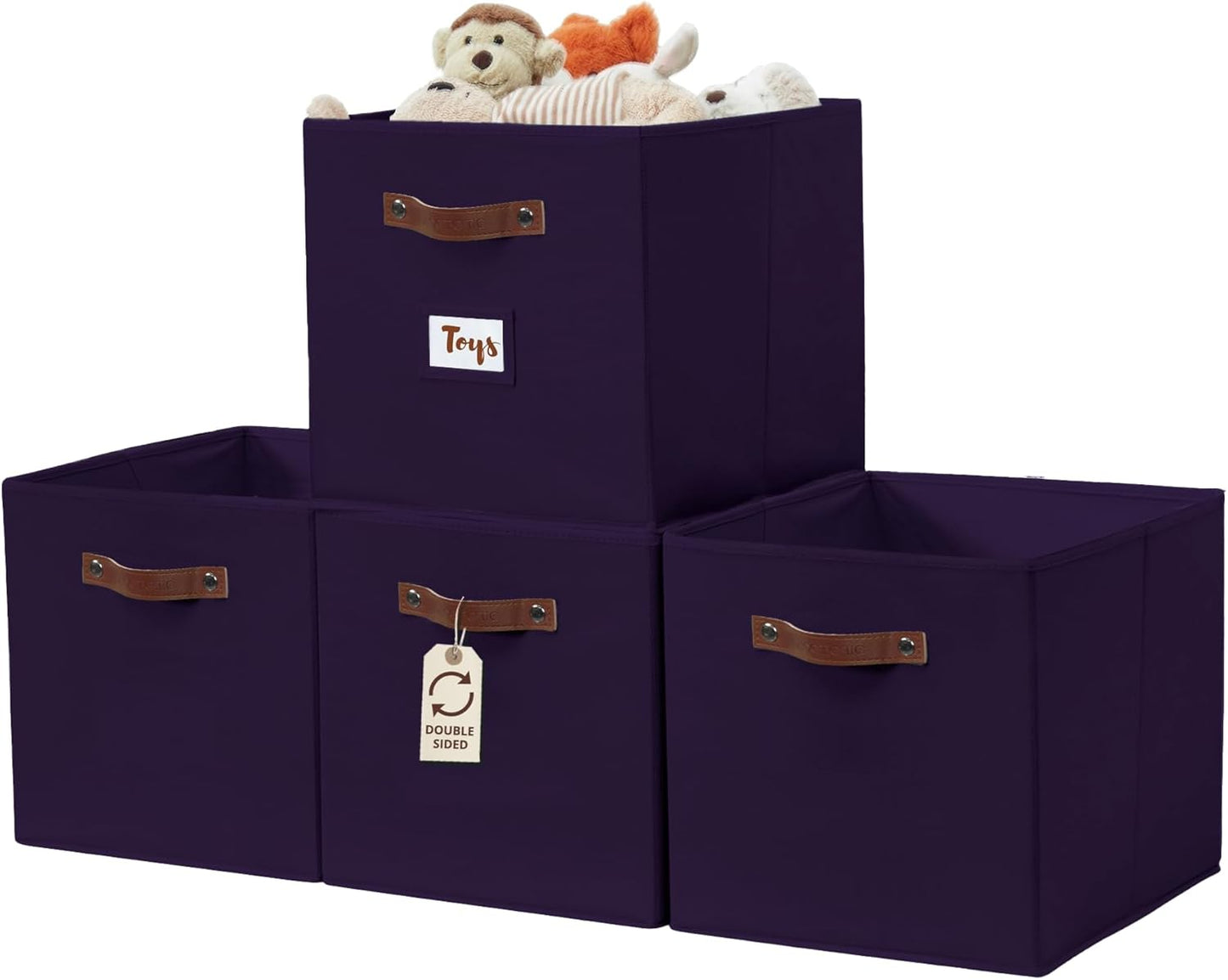 DECOMOMO Storage Baskets, 13x15x13 Storage Cube Bins with Labels for Organizing Shelves Kallax (Kallax / 4pcs, Deep Purple)