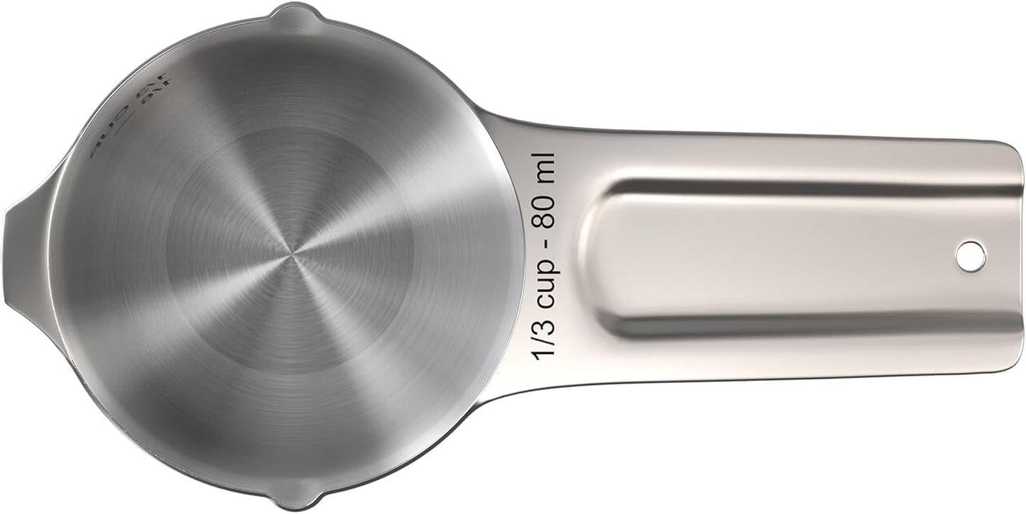 Color Up ⅓ Cup Measuring Cup (80 ml) – Premium Chrome Stainless Steel, Accurate for Wet & Dry Ingredients, Embossed Markings, Easy-Pour Spouts, Dishwasher-Safe, Kitchen Essential
