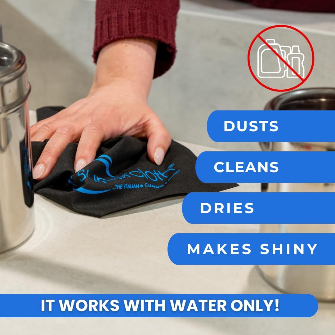 Supercloth® Premium Microfiber Cleaning Cloth for All-Purpose, Lasts Over 5 YEARS, Glasses Cleaning Cloth, Microfiber Cleaning Cloth for Cars, Magic Reusable Cloth Streak-Free 100% Made in Italy (2pk)