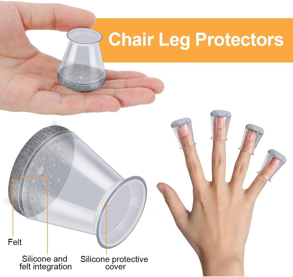 32 Pcs Chair Leg Protectors for Hardwood Floors, Silicone Felt Furniture Leg Cover Pad for Protecting Floors from Scratches and Noise, Smooth Moving, X-Small(Fit Round Diameter：1/2" to 5/16")