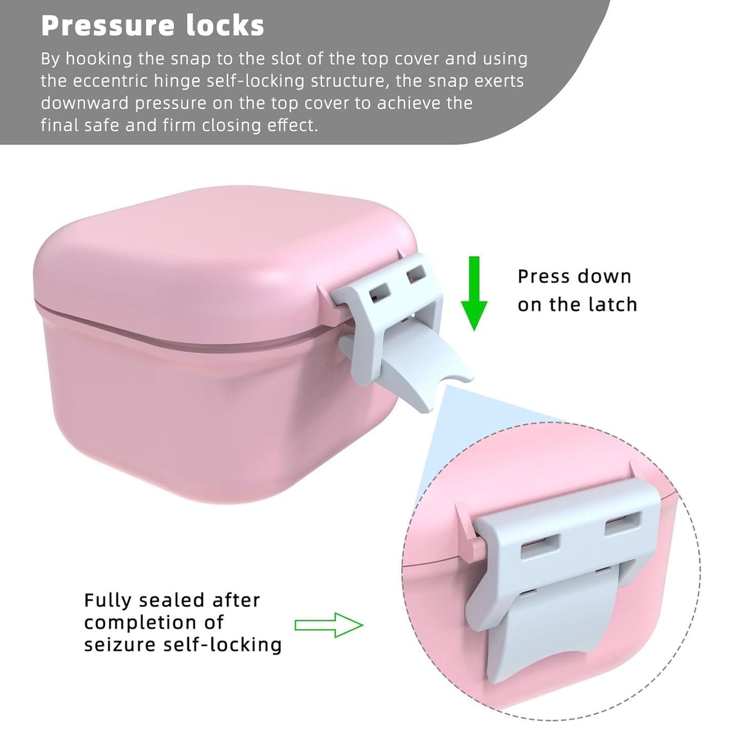 ARGOMAX Leak Proof Denture Bath Cup, Portable Soaking Denture Box, Denture Bath Case with Strainer, for Dentures and Braces (Pink + White).