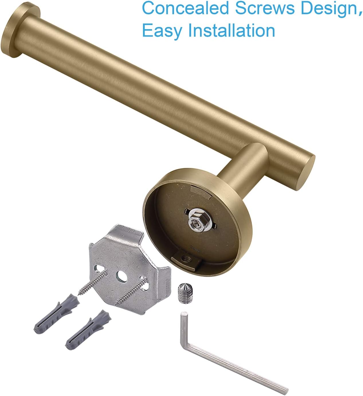 TASTOS Brushed Gold Toilet Paper Holder SUS304 Stainless Steel, Modern Round Tissue Roll Holders Wall Mount, Toilet Paper Roll Dispenser Bathroom 5 inch TP Holder for Kitchen Washroom