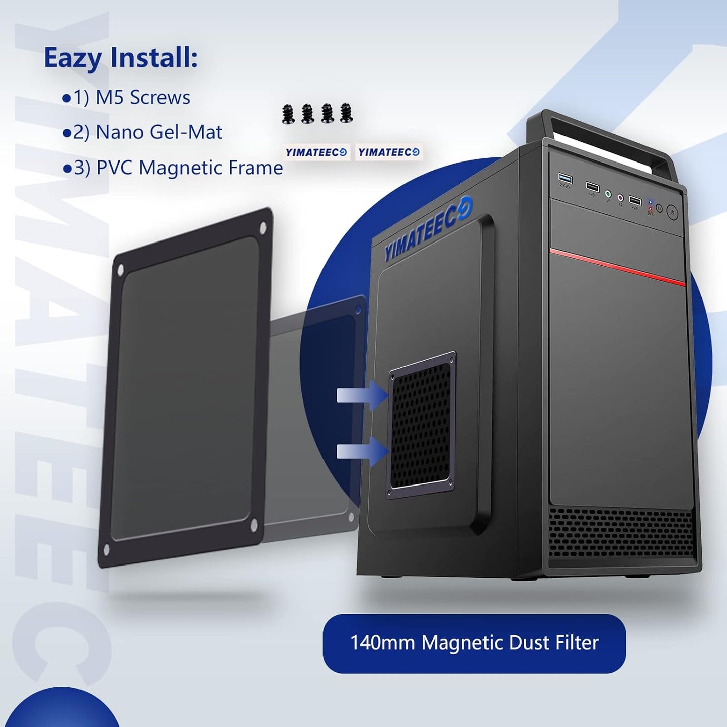 Dust Filter PC 140mm for Computer Cooler/PSU/Routers Nylon 80 Mesh, Magnetic Frame PC Fan Dust Mesh PC Cooler Filter Dustproof Computer Fan Grills (Nylon, 140 * 140mm, 10pcs, Black)