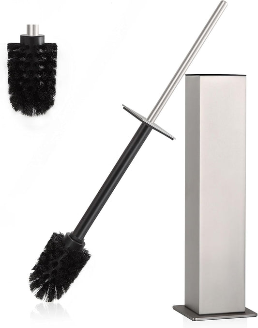 BVL Toilet Brush and Holder Set Brushed Nickel Stainless Steel 304 Square Freestanding Toilet Brush for Bathroom