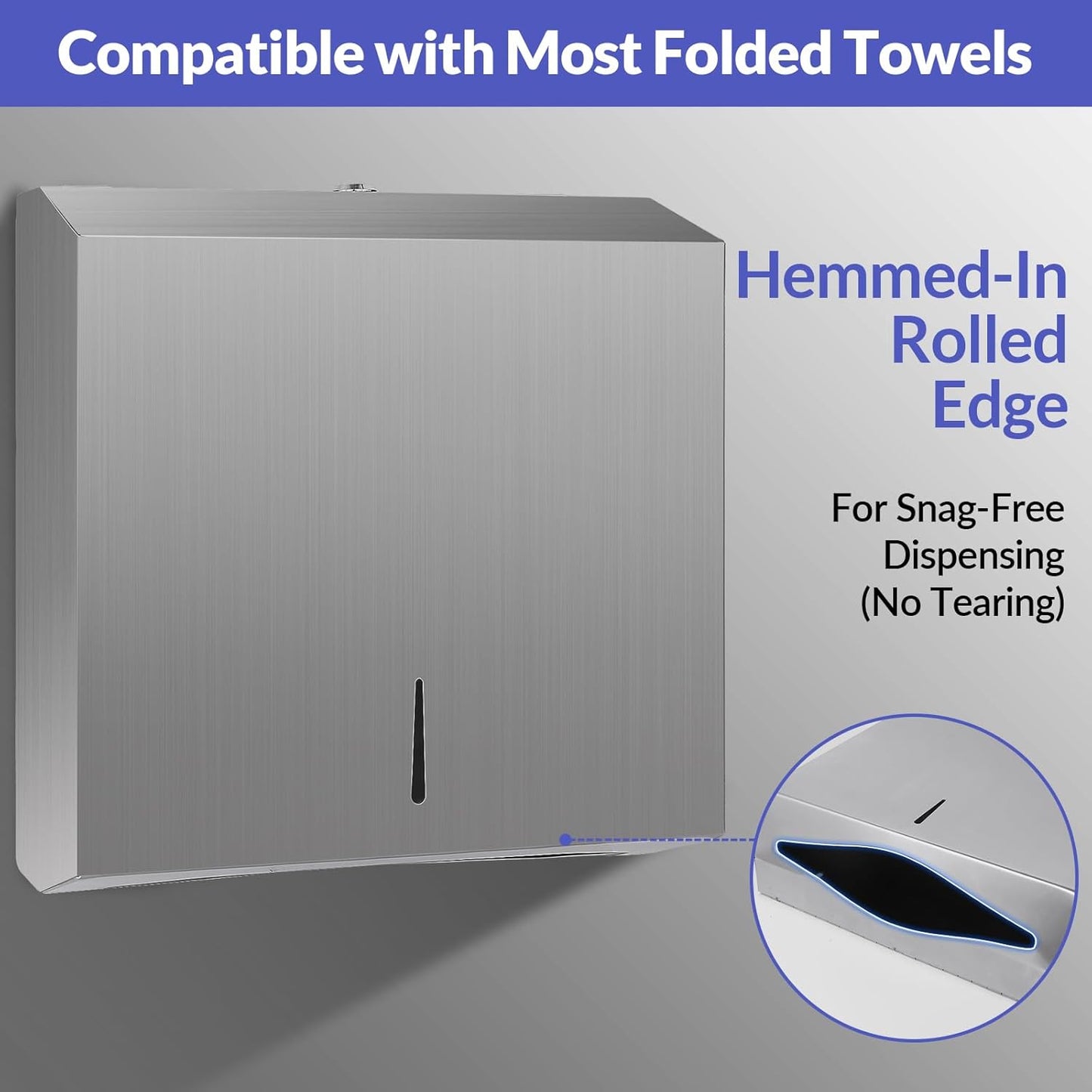 Paper Towel Dispenser Wall Mount, Brushed Stainless Steel Commercial Paper Towel Holder with Lock, Large Capacity 250 C Fold/300 Multifold Towels
