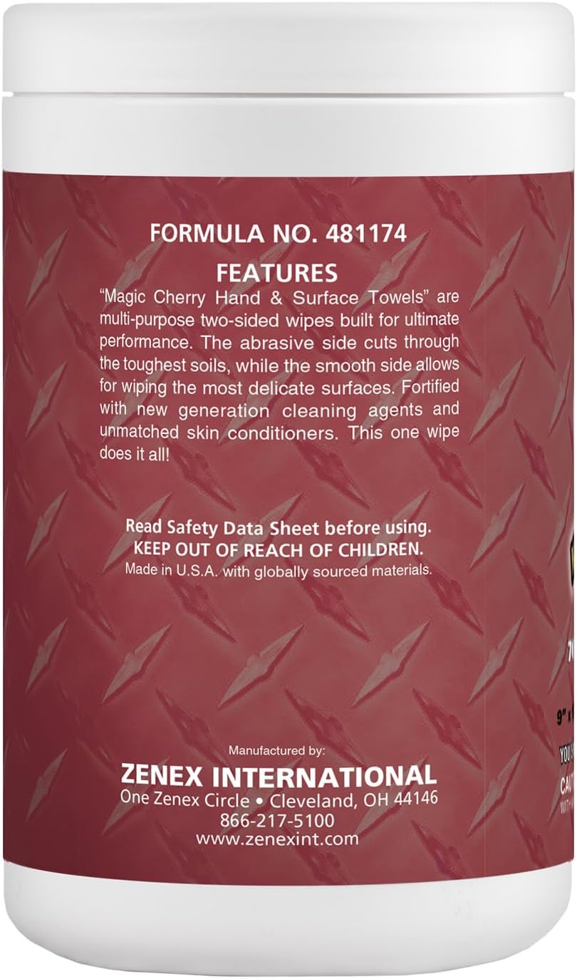 Magic Cherry Scented Heavy Duty Cleaning Wipes - Dual Sided Hand & Surface Shop Towels | Professional-grade Cleaning | Waterless | Cleans Grease, Oil, Dirt, & more (6 Pack | 420 Sheets Total)