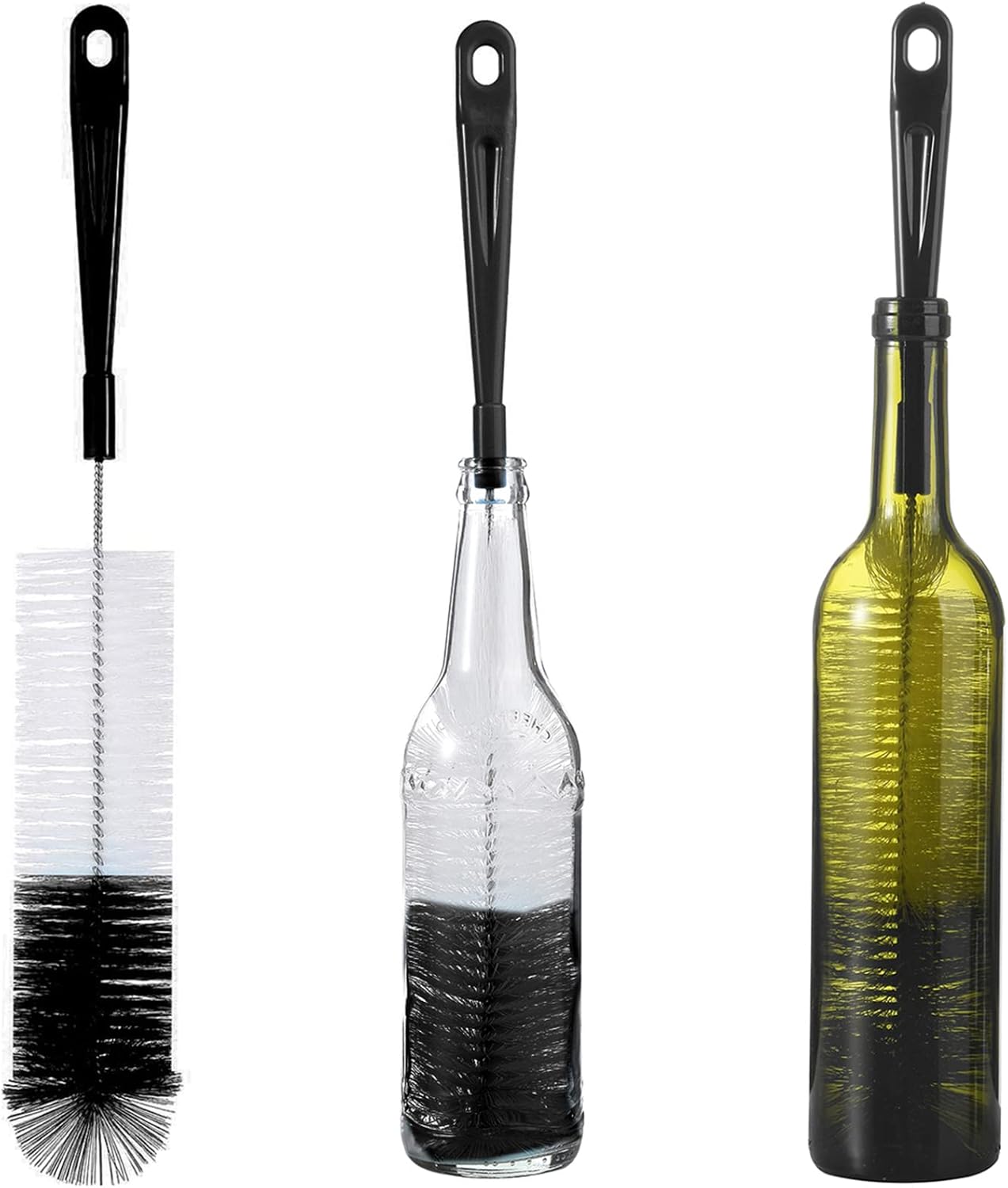 ALINK 3-Pack Long Black Bottle Cleaning Brush for Narrow Neck Beer/Wine/Flask/Thermos/Sport Well, Brewing Bottle Cleaner, 16 Inches
