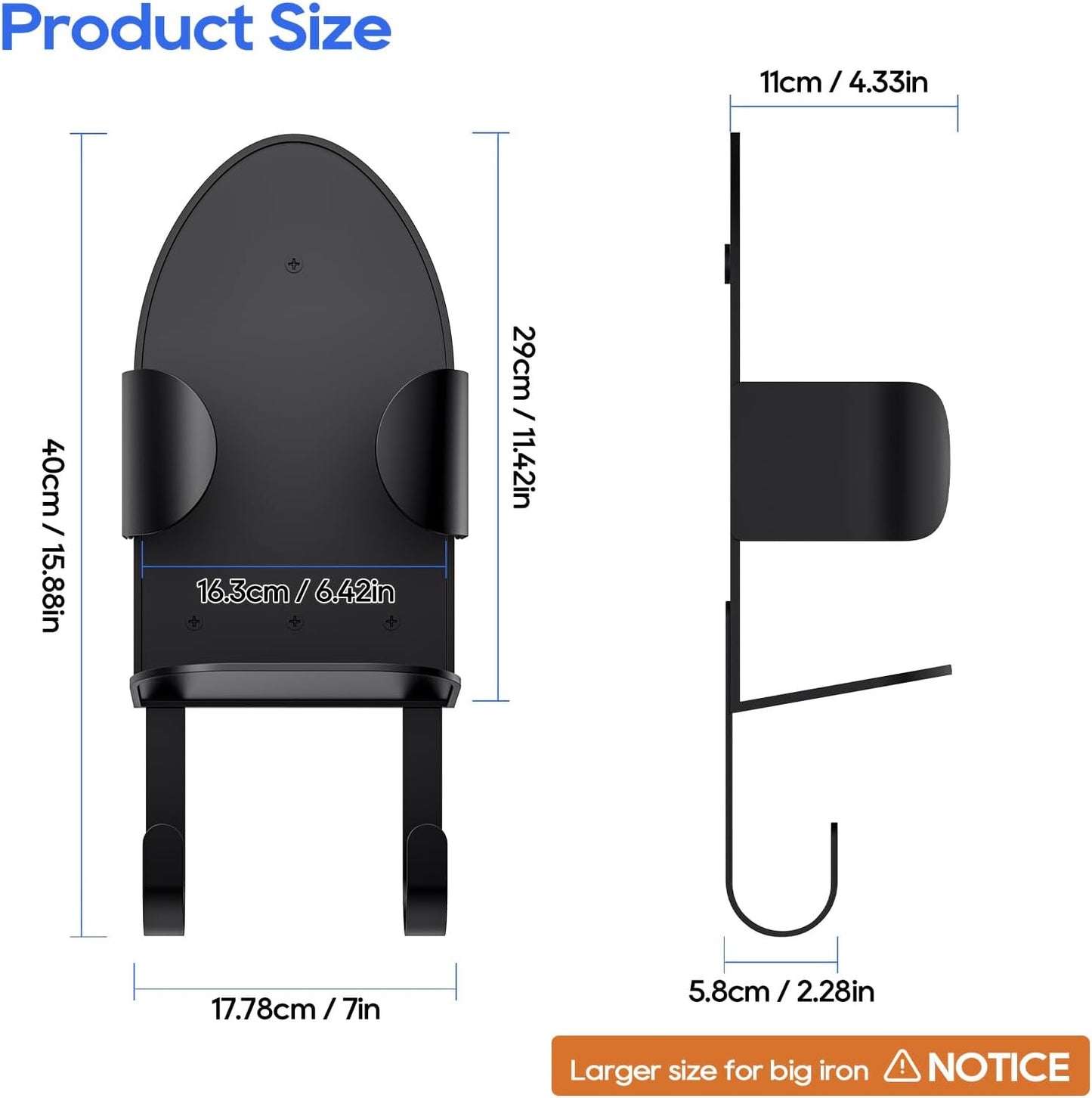 ORLESS Metal Large Ironing Board Holder Wall Mount, Ironing Board Hanger, Iron Board Holder, Iron Board Hook Wall Mount, for Laundry Rooms (Black)