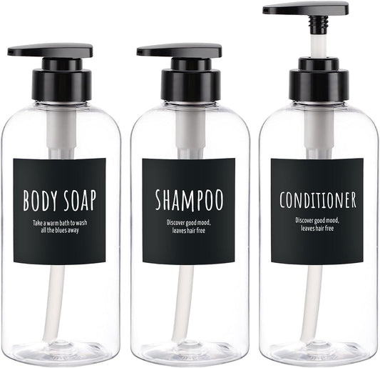 Segbeauty 3pcs Refillable Shower Bottles, 500ml Each - Large Plastic Dispensers with Pump for Shampoo, Conditioner, Soap or Lotion