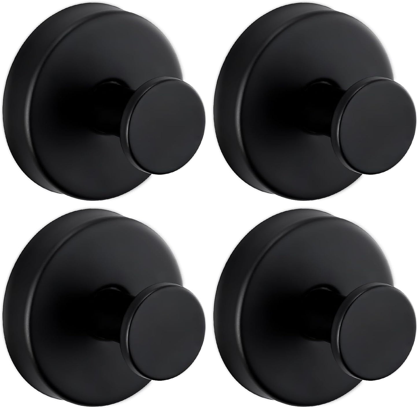 Reusable Heavy Duty Suction Cup Hooks for Kitchen/Bathroom/Shower - Wet-Proof Hooks for Towels, Robes, Loofah&Wreaths/No Drill Mounting on Glass, Tile, Metal (4, Matte Black)