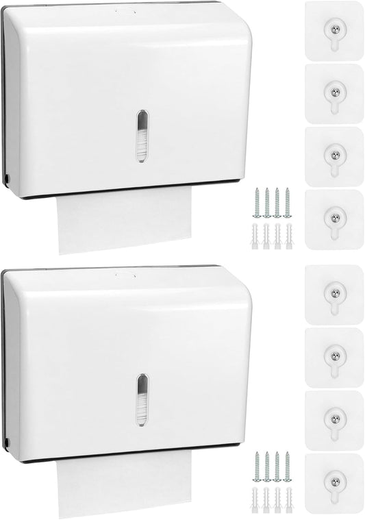 QWORK Paper Towel Dispenser Wall Mount, 2 Pack Multifold Hand Towel Dispenser, Tri-fold Commercial Hand Towel Dispenser for Bathroom, Kitchen, Office, White