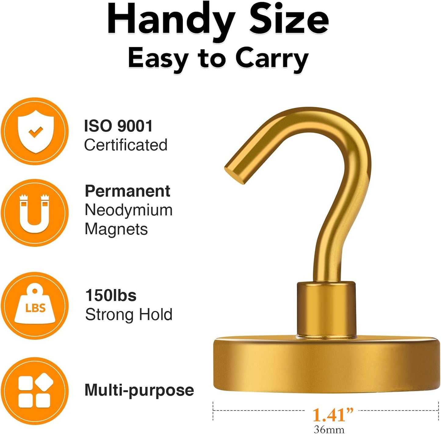 MIKEDE Magnetic Hooks,150LB Heavy Duty Magnets with Hook, Super Strong Magnets Neodymium Extra Cruise Strength for Hanging(Yellow, 10 Pack)