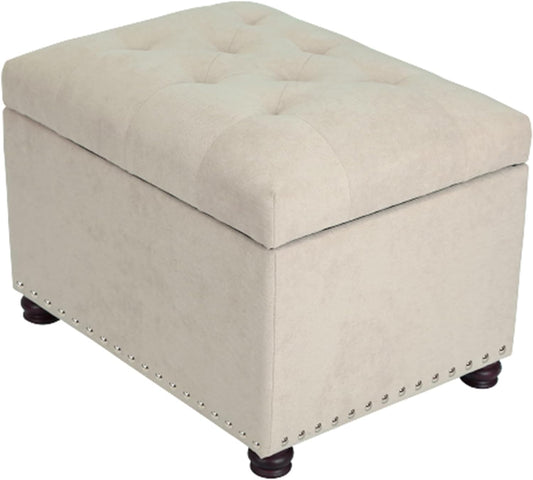 Joveco Storage Ottoman, 24" Fabric Rectangle Tufted Bench Foot Rest Stool for Living Room Bedroom, Beige