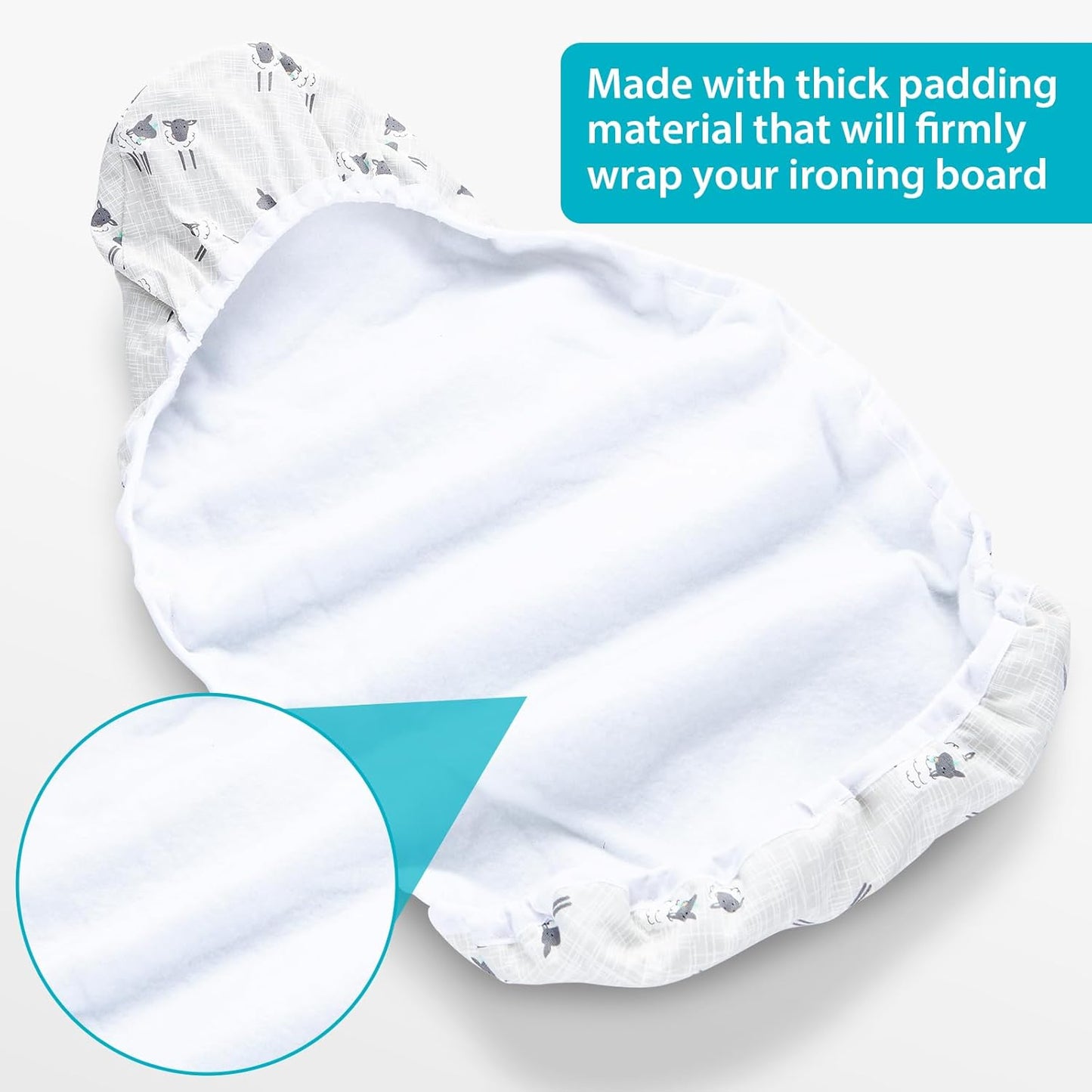 Table Top Ironing Board Cover 12 x 32 inch, 3 Layers Small Iron Board Cover, Heat Reflective Thick Padding with Elasticized Edges (Gray Sheep)