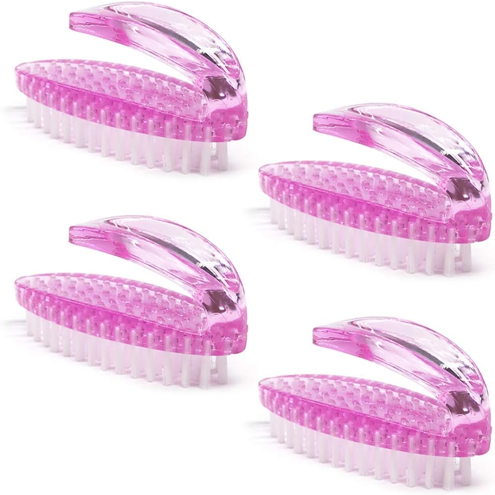 Handle Grip Nail Brush for Cleaning Fingernails Hands & Under Nails, Stiff Bristle Mechanic Scrub Brush Cleaner for Men Women, Pedicure Scrubbing Tool kit - 4 Pink