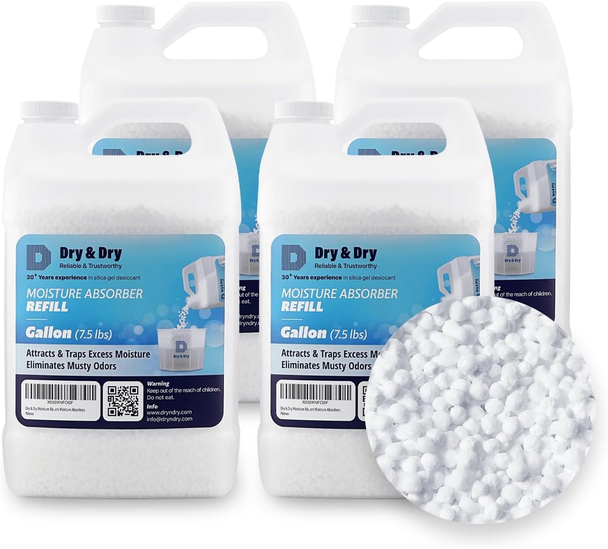 Dry & Dry Moisture Absorbers Refill Beads (30 LBS) - Dehumidifiers for Home Dehumidifier for Basement Dehumidifiers for Bedroom Small Dehumidifiers, Moisture Absorber Refill, Fragrance Free