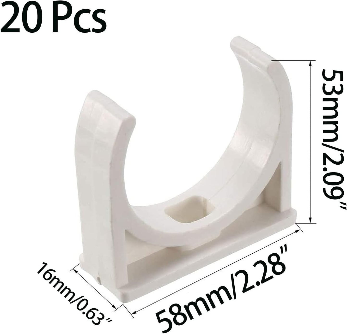 BVO 20 Pcs U-Shaped PVC Water 50mm Pipe Clamps, White, 2" (50mm) Pipes & TV Trays Tubing Hose Hanger Support Pex Tubing