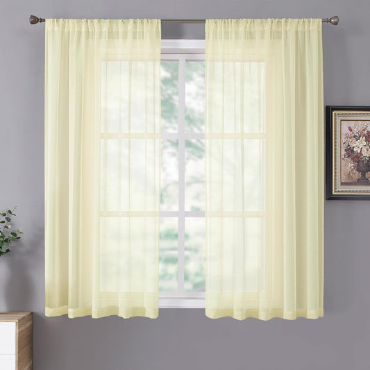 Tollpiz Sheer Curtains Linen Textured Living Room Curtain Sheers Light Filtering Rod Pocket Voile Curtains for Bedroom, 42 x 63 inches Long, Transparent Yellow, Set of 2 Panels