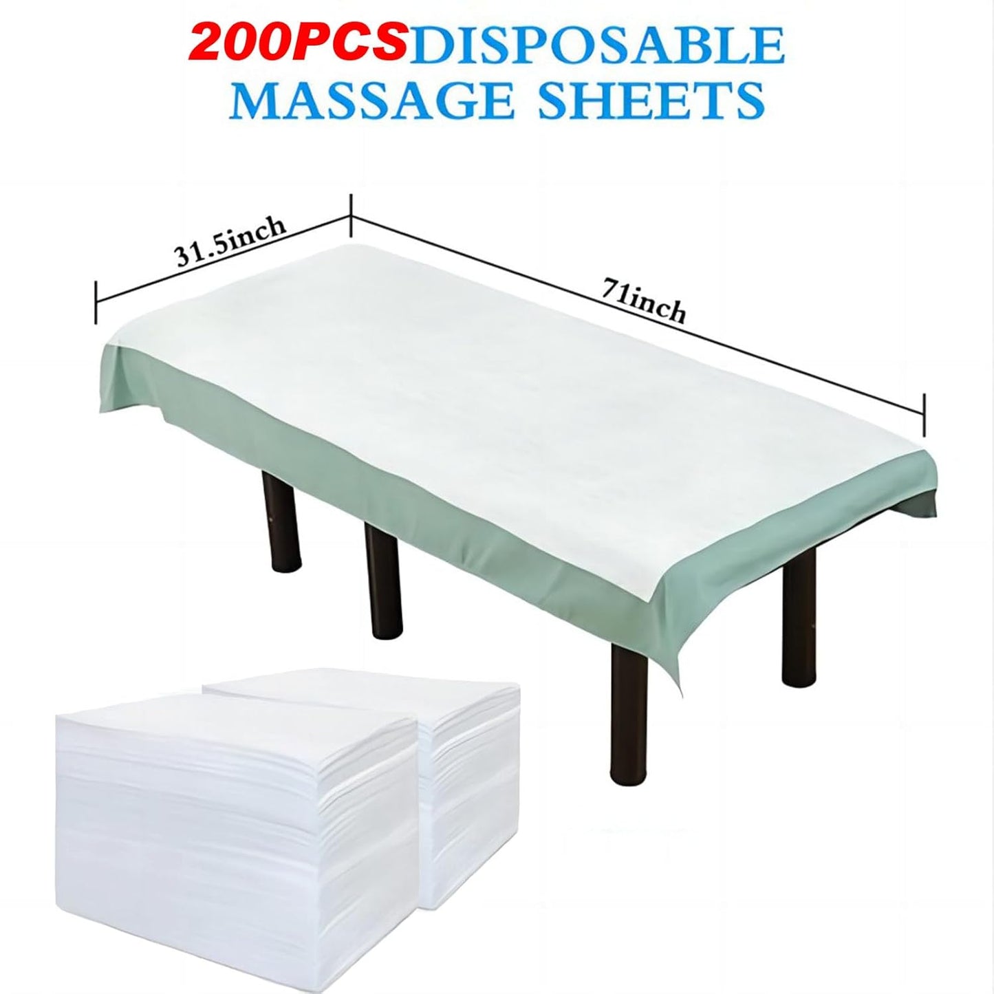 200Pcs Disposable Massage Table Sheets 31.5" x 71" Non-Woven Fabric Bed Covers for Ultimate Hygiene and Comfort in Massage, Tattoo, and Spa Treatments, Breathable and Durable Sheets(White)