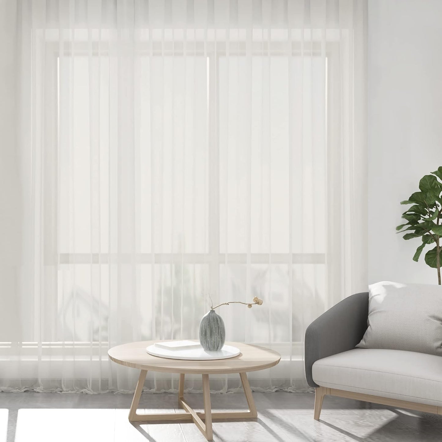 Chyhomenyc Sheer Curtains 120 Inch Extra Long, 2 Pieces, Rod Pocket Top Soft Voile Texture Window Draperies Lightweight & Airy Panels for Living Room/Bedroom, Each 42W x 120L inches, Ivory