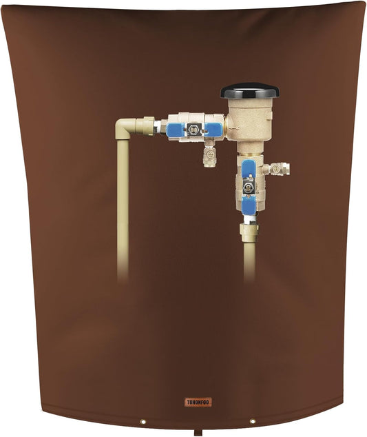 TOHONFOO Backflow Preventer Pipe Insulation Cover (5°F) - Irrigation Sprinkler Valve Insulated Pouch - Water Well Pump Cover - Sturdy 5 Layers for Winter Freeze Protection, 28" W x 36" H, Brown