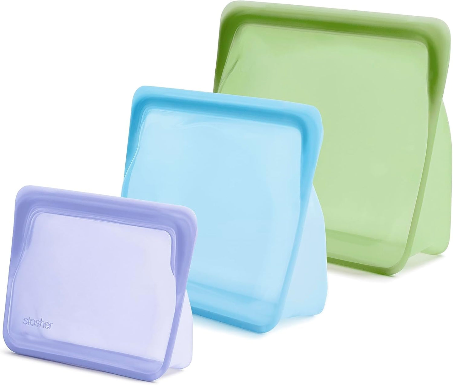 Stasher Premium Silicone Reusable Food Storage Bags, 3-Pack, Multi, Multi-Use Food Storage Bags, Lunch Bag, Travel Containers, BPA Free, Leak-free, Dishwasher-Safe, Eco-friendly