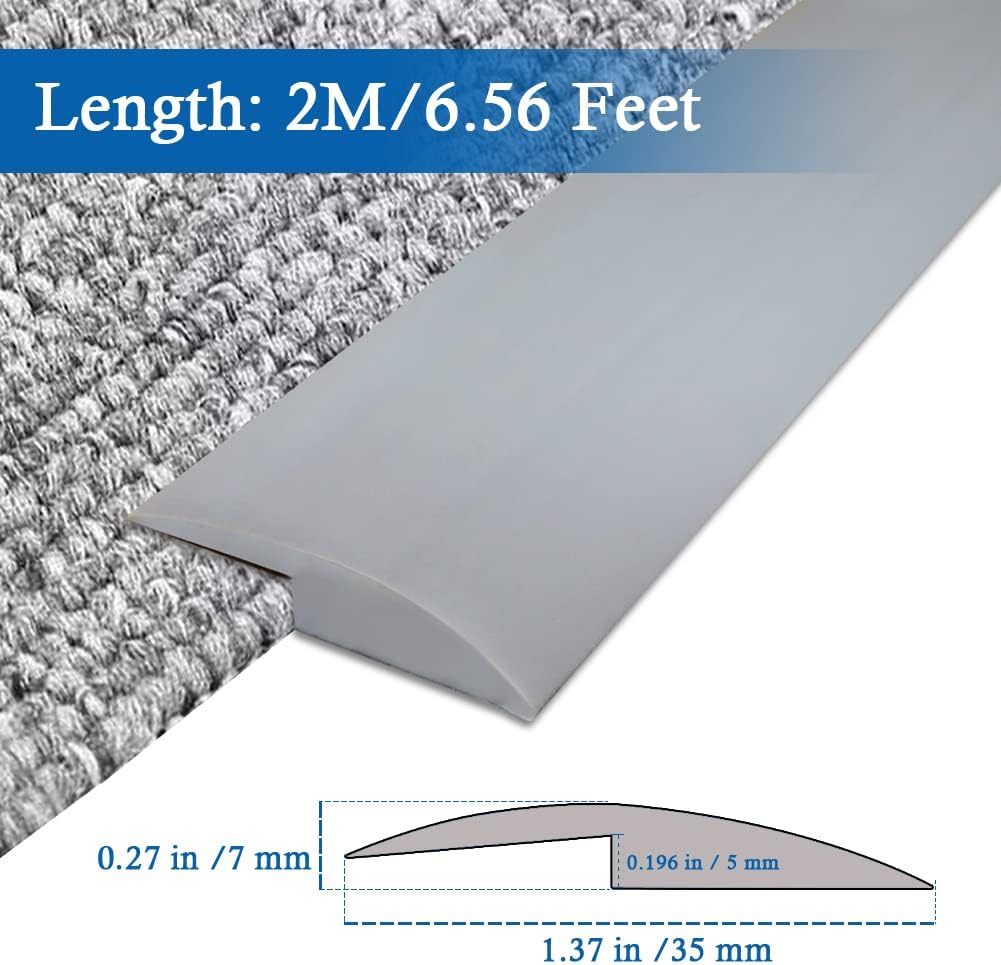 Floor Transition Strip Self Adhesive Carpet & Flooring Transitions Edging Trim Strip PVC Threshold Transitions Suitable for Threshold Height Less Than 5mm (6.56Ft, Gray)