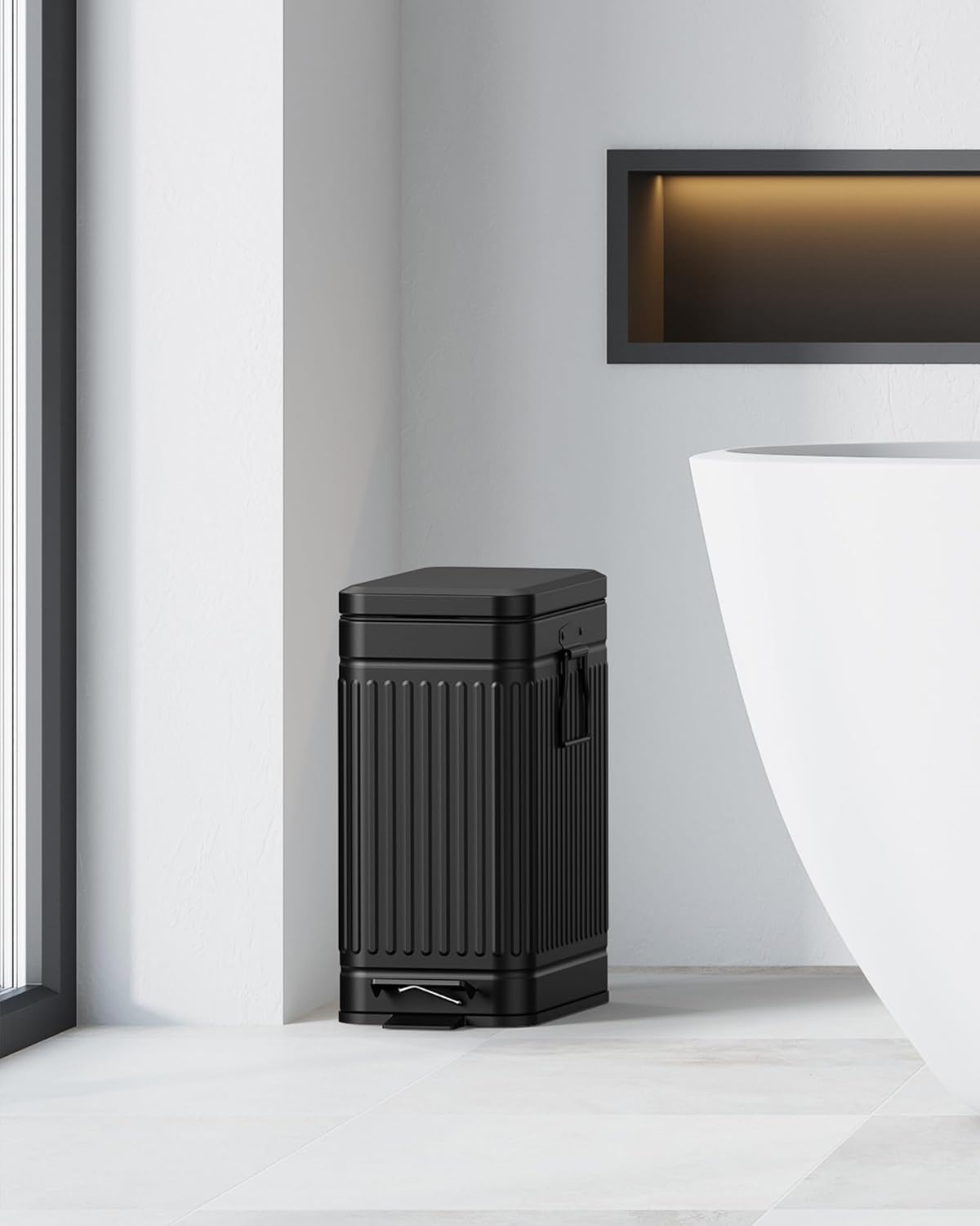 Small Trash Can with Lid Soft Close-10L/2.6 Gal Stainless Steel Outdoor Dog Poop Garbage Can-Metal Waste Bins with Pedal for Bathroom Bedroom Office-Black