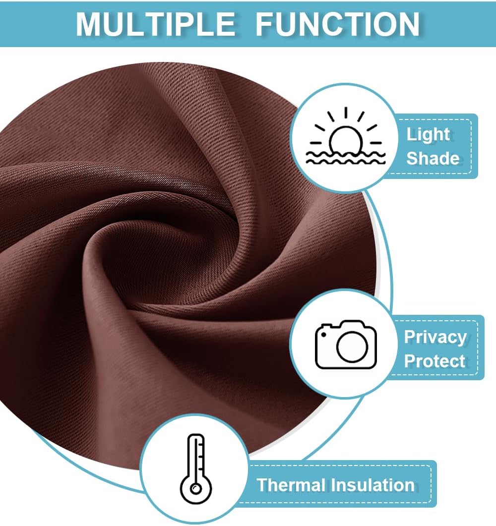 RYB HOME Rod Pocket Blackout Curtains for Bedroom Kitchen Living Room Office Light Block Energy Efficiency Small Window Treatment Drapes, W 42 x L 54 inch, Chocolate Brown,2 Panels
