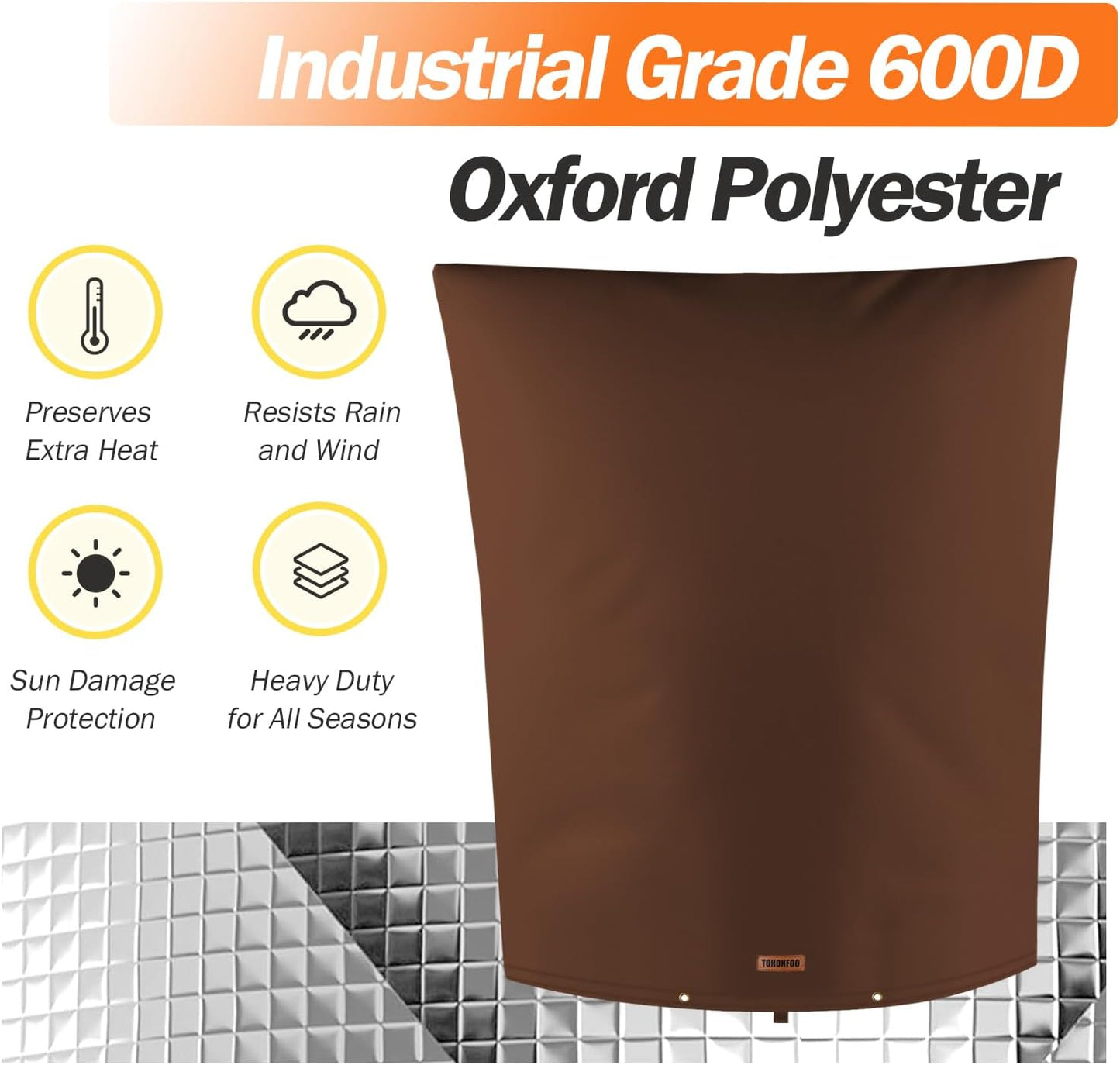 TOHONFOO Backflow Preventer Pipe Insulation Cover (5°F) - Irrigation Sprinkler Valve Insulated Pouch - Water Well Pump Cover - Sturdy 5 Layers for Winter Freeze Protection, 28" W x 36" H, Brown