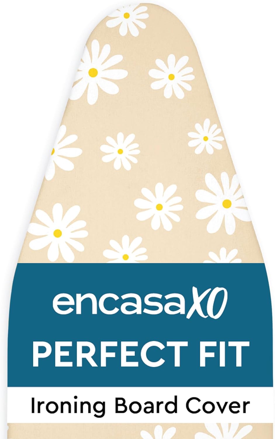 Encasa XO Ironing Board Cover and Pad 42"x14" - Thick 3mm Felt Padding, Drawstring Tightening & Lock, Easy Fit, Scorch & Stain Resistant, Fits Medium Ironing Board - Daisy Beige