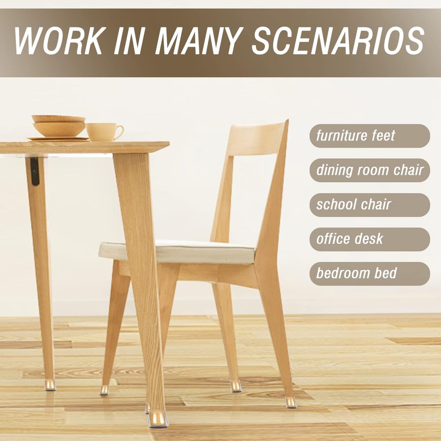 BUMACO Chair Leg Floor Protectors Square Chair Leg Protectors for Hardwood Floors Silicone Pads Covers to Protect Floors Clear-40 Pcs Square S Fit (3/4" to 1")