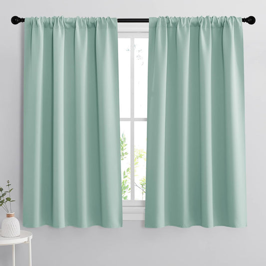 RYB HOME Room Darkening Kitchen Curtains 54 inch Length, Durable Privacy Window Drapes Thermal Insulated Panels Farmhouse Decor for Bedroom Studio Bathroom, W 42 x L 54 inches, Set of 2, Aqua