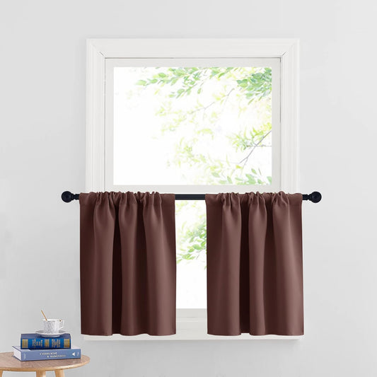 RYB HOME RV Curtains Blackout - Thermal Insulating Privacy Door Windows Camper Curtains for Kids Nursery RV Bunk Bedroom Windows Bathroom, Width 29 x Length 30, Chocolate Brown, 2 Pcs