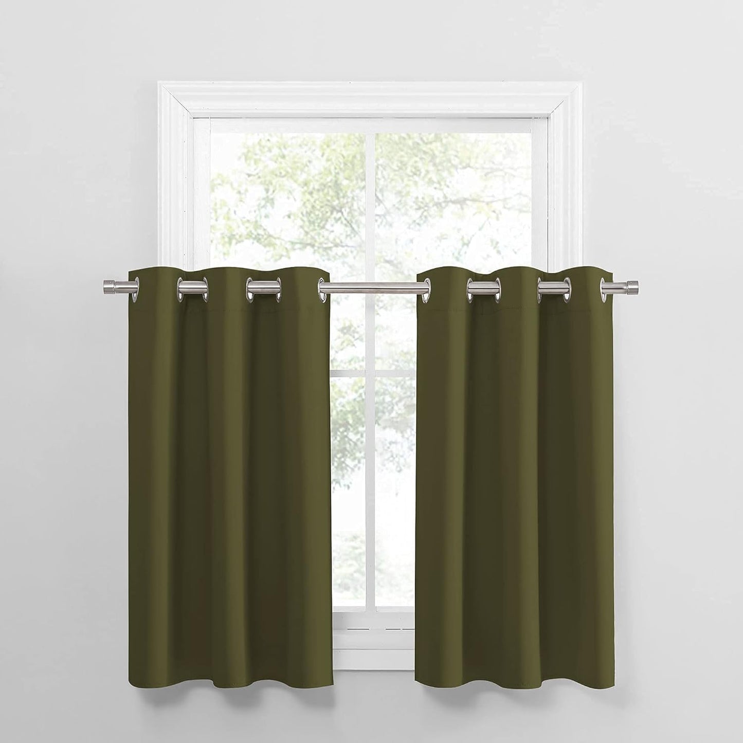 PONY DANCE Window Curtain Tiers - (42 by 36 inches, Olive Green, 2 Pieces) Room Darkening Curtains Short Panels Drapes for Small Half Window Kitchen Decor