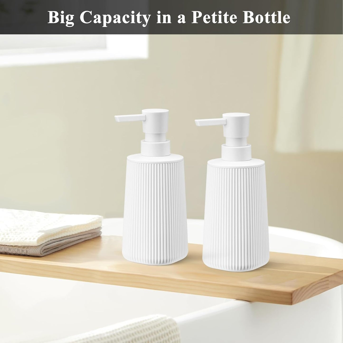 White 2 Pack Hand Soap Dispensers with No Rust Pump for Bathroom and Kitchen Countertops Refillable Striped Matte Plastic 8.5 oz