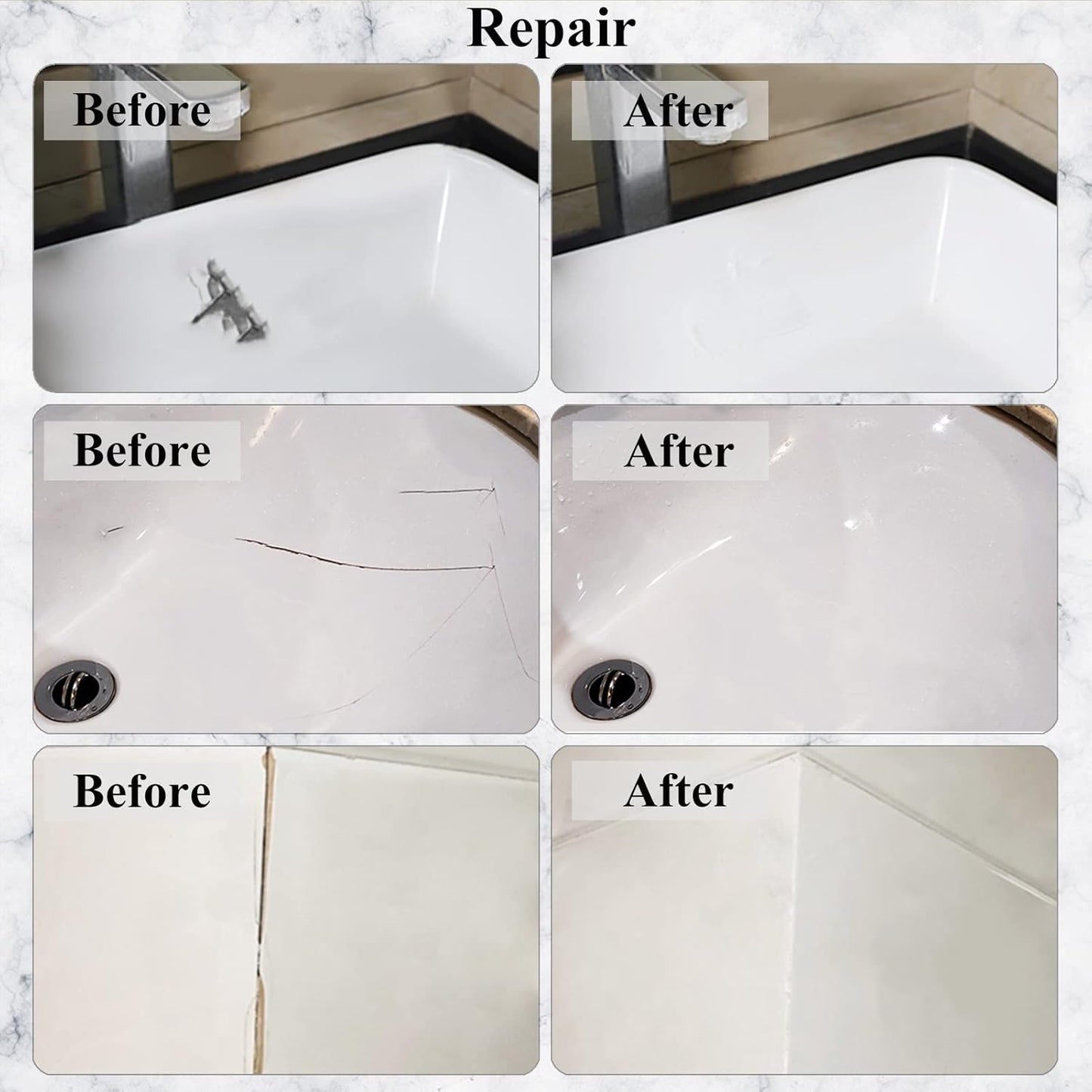 Tub, Tile and Shower Repair Kit (Color Match), Hupeyna Porcelain Repair Kit, Bathtub Repair Kit for Chips Dents Cracks Holes Scratchs, etc. Fiberglass Repair Kit (More Color)